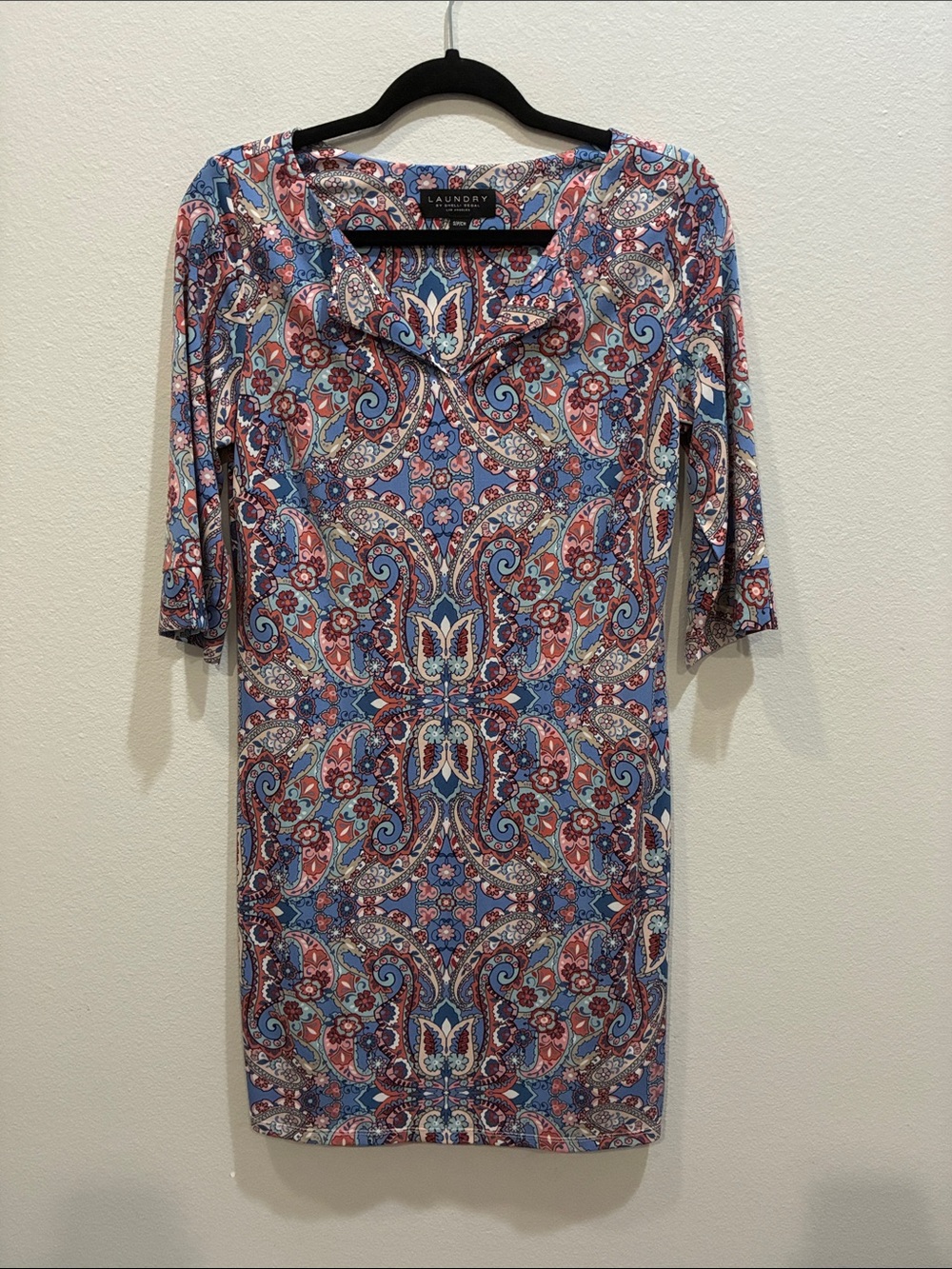 Laundry By Shelli Segal Blue and Pink Paisley Midi Dress